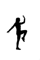 Fototapeta na wymiar silhouette of girl doing warm-up gymnastic exercises
