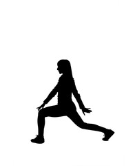 Fototapeta na wymiar silhouette of girl doing warm-up gymnastic exercises