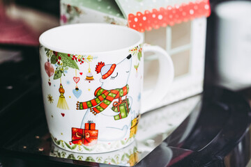 Mug en céramique avec un décor de fêtes d'hiver mignon ours avec bonnet et écharpe