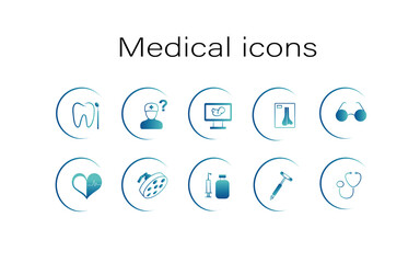Medical icon collection in blue colour .Medicine and Health symbols