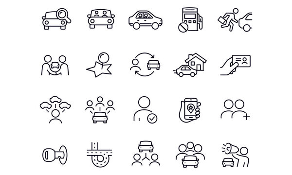 Carpooling Thin Line Icons vector design 