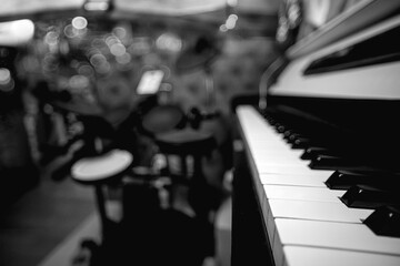 음악, music, 뮤지션, 공연, 악기, 피아노, 드럼, 흑백사진, 