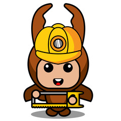 vector cartoon character cute mascot costume fighting beetle animal  holding hacksaw