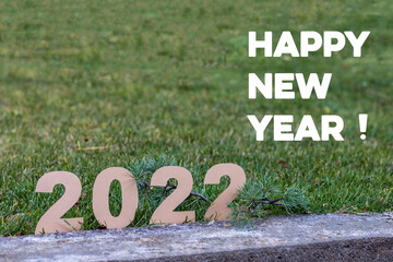 Happy New year 2022 composition with nature grass background