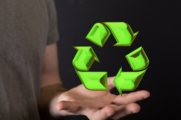 3d rendering of green recycle icon