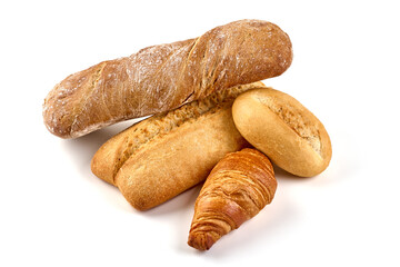 Wheat flour products, isolated on white background.