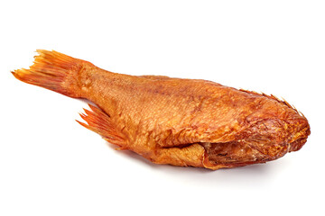 Hot smoked perch, isolated on white background.