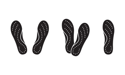 Fototapeta na wymiar Orthopedic insoles, silhouette icons set. Black simple vector of orthotic arch support. Contour isolated pictogram on white background