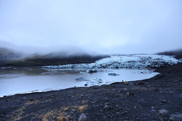 The Solheimajokull glacier in winter, Iceland