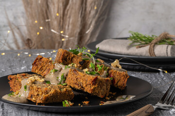 Lentils loaf on christmas table