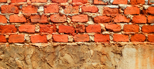 Half Red Brick Wall Fence Background