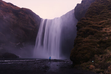 Fototapeta na wymiar The Skogafoss waterfall in winter, Iceland
