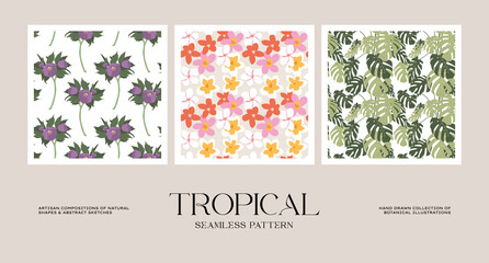Fototapeta na wymiar Botanical seamless pattern collection for wrapping paper or packaging design
