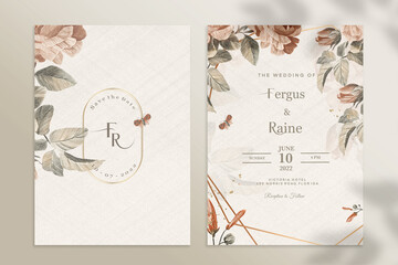 Floral Wedding Invitation Template with Brown Flower