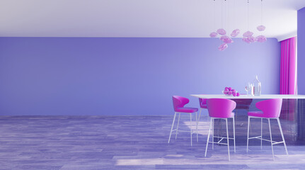 3d render of violet room with pink chairs