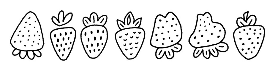 Set of Cute Strawberry Doodle Emoticon Illustration