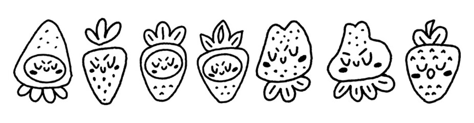 Set of Cute Strawberry Emoticon