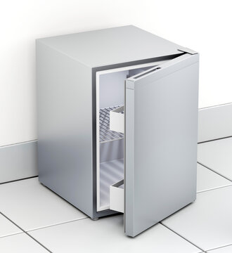 Open small refrigerator in the kitchen