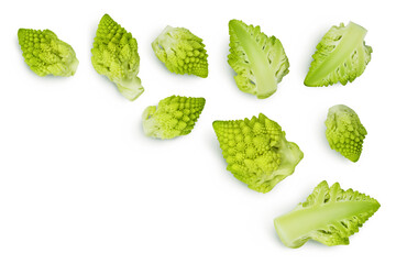 Romanesco broccoli cabbage or Roman Cauliflower isolated on white background with clipping path. Top view with copy space for your text. Flat lay