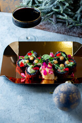 new year red sushi in box snow