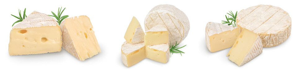 Camembert cheese isolated on white background with clipping path and full depth of field, Set or...