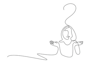 woman thinking with question mark looking for solution desperately opens hands