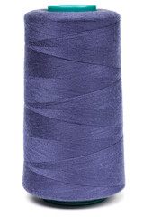 Spool of blue trendy color of 2022 sewing thread isolated on white background