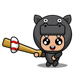 cute hippopotamus amphibian mascot costume character cartoon character playing baseball