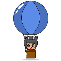 cute hippopotamus amphibian mascot costume character cartoon character hot air balloon