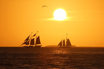 Coucher de soleil sur bateaux à Key West, Floride