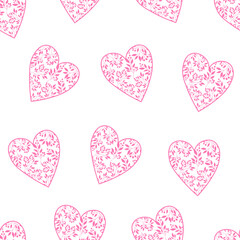 Seamless pattern hearts with pink flowers vector illustration