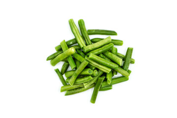 Green beans isolated on white background top view