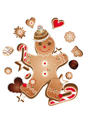 fröhlicher Lebkuchenmann mit Weihnachtsplätzchen