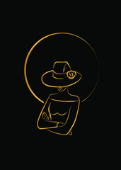 Black and white illustration in line art style with girl portrait 