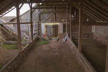 Fototapeta na wymiar Drone photography of old abandoned and ruined barn