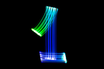 Freezelight photography. Isolated figure on a black background. Number one.