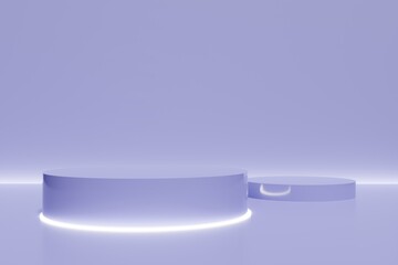 3d render of violet podium on a purple background with neon lights