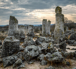 Pobiti Kamani planted stones, mystical natural sea bed rock formations rare attraction in Eastern europe,Bulgaria