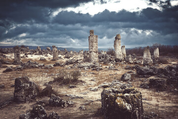 Pobiti Kamani planted stones, mystical natural sea bed rock formations rare attraction in Eastern europe,Bulgaria