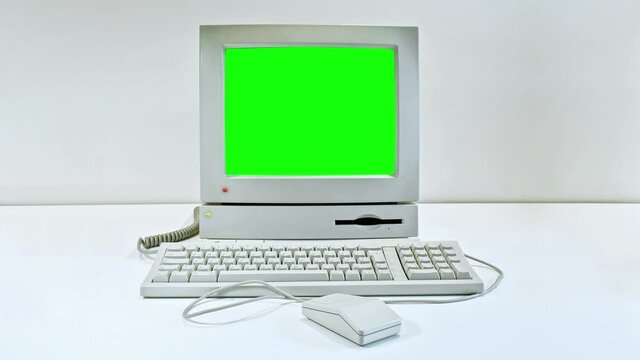 Vintage PC booting with Glitch and Green Screen and Shutting Down 4k Old Obsolete Retro Computer Desktop OLDCRAPdotORG