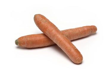 two carrots crossed isolated on white background