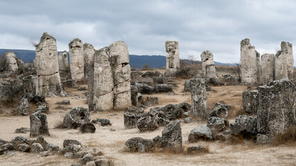 Pobiti Kamani planted stones, mystical natural sea bed rock formations rare attraction in Eastern europe,Bulgaria