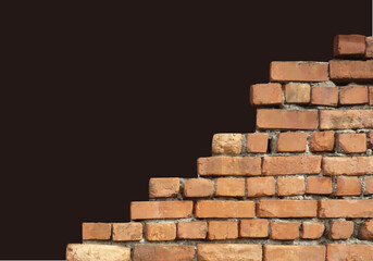 Obraz premium Stacked brown bricks with black background copy space