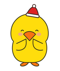 Chick wearing a Santa hat happily. Vector illustration isolated on a white background.