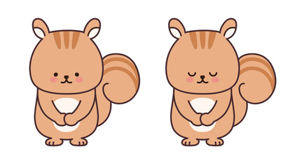 Obraz premium Set of squirrel bowing to someone. Vector illustration isolated on a white background.