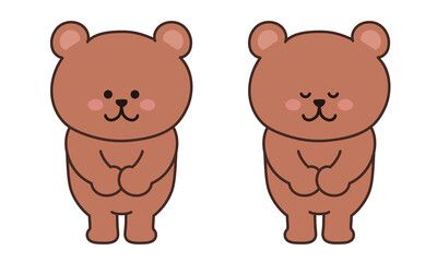 Set of bear bowing to someone. Vector illustration isolated on a white background.