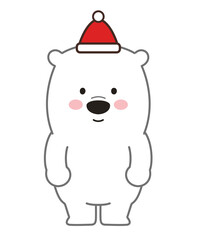Polar bear wearing a Santa hat happily. Vector illustration isolated on a white background.