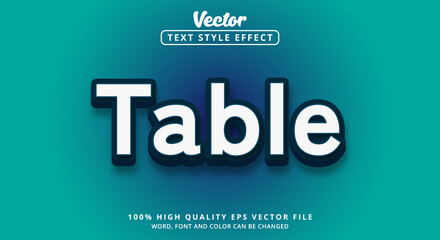 Editable text effect, Table text with white and blue color style