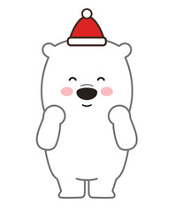 Polar bear wearing a Santa hat happily. Vector illustration isolated on a white background.