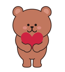 Brown bear with a love heart. Vector illustration isolated on a white background.